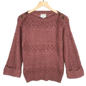 VTG 80s VIVIENNE Wool Mohair Blend Boatneck Pointelle Sweater Women's Sz M Mauve